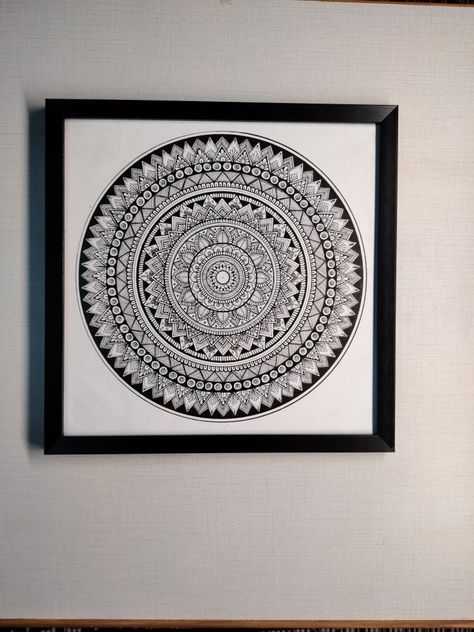 Gift Mandala Frame. Mandala Art Frame Design, Mandala Frame Wall Art, Mandala Wall Art Murals, Painting Idea For Beginners, Sacred Geometry Art Mandalas, Diy Framed Wall Art, Mandala Frame, Abstract Doodles, Mandala Rainbow