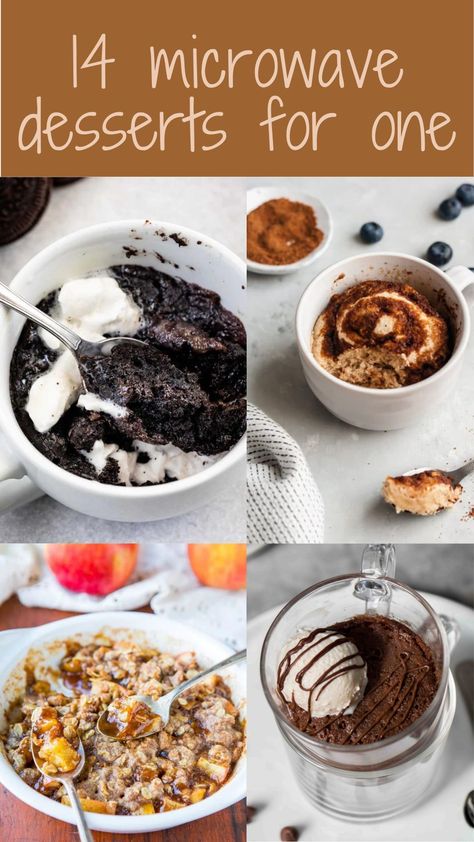 Quick microwave desserts for one are a godsent. They are easy to throw together and bake in the microwave in less than 10 minutes. They also use a lot fewer ingredients than a regular large batch dessert made in the oven. Here you will find some fan-favorite microwave desserts for one! Quick Microwave Dessert, Desserts For One, Brownie Mug Cake, Microwave Desserts, Brownie Mug, Mug Dessert Recipes, Dessert For One, Single Serve Cookie, Single Serve Brownie