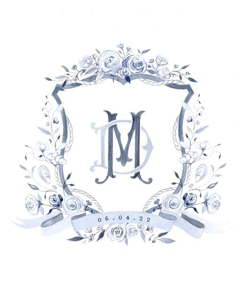 Kristen Palese on Instagram: “A crest, a custom pattern, and a map?!?Dale and Mark made my dreams come true, with their love for dusty blue, and for their wedding in…” Couple Monogram Design, Couple Monogram, My Dreams Come True, Wedding Logo Design, Printable Gift Cards, Embroidery Monogram, My Dream Came True, Wedding Logos, Watercolor Inspiration