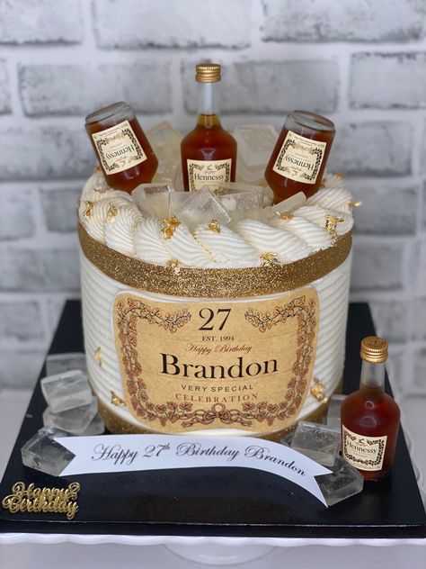 Hennessey Cake, Alcohol Birthday Cake, Hennessy Cake, Happy 27th Birthday, Custom Birthday Cakes, 27th Birthday, Decorating Videos, 35th Birthday, Cake Decorating Videos