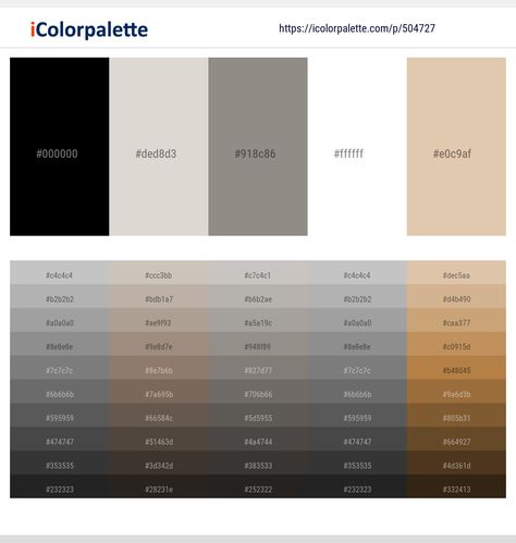 Black – Westar – Natural Gray – White – Grain Brown Color scheme | iColorpalette Brown Color Scheme, Dark Sea Green, Brown Color Schemes, Hidden Colors, Gold Color Palettes, Red Colour Palette, Pink Color Schemes, Brown Color Palette, Grey Color Palette