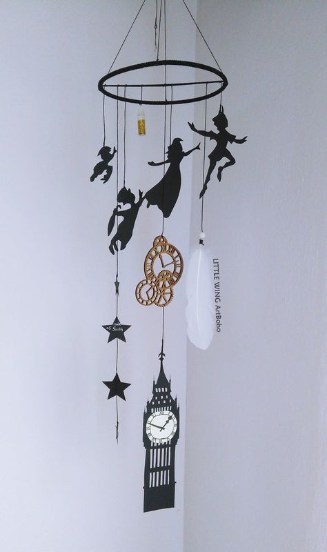 Peter Pan Nursery- Peter Pan Mobile - Nursery Decor - Peter Pan Crib Mobile - Baby Shower Gift- Pirates Mobile - Peter Pan Baby Mobile by LITTLEWINGArtBoho on Etsy Perlengkapan Bayi Diy, Neverland Nursery, Disney Themed Rooms, Casa Disney, Peter Pan Nursery, Deco Disney, Idee Cricut, Disney Rooms, Disney Nursery