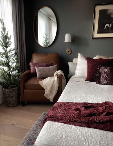 Maroon Bedroom, Burgundy Room, Burgundy Bedding, Burgundy Bedroom, January Decor, Bedroom Red, Primary Bedroom, Bedroom Green, Master Bedrooms Decor