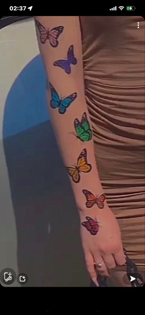 Bright Butterfly Tattoo, Colourful Butterfly Tattoo, Rainbow Butterfly Tattoo, Colored Butterfly Tattoo, Color Butterfly Tattoo, Butterfly Leg Tattoos, Colorful Butterfly Tattoo, Butterfly Hand Tattoo, Butterfly Wrist Tattoo