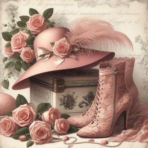 Chic Artwork, Pink Victorian, Victorian Wallpaper, Pretty Pink Princess, Flower Quilts, Rose Pictures, Floral Hat, Flower Art Images, Victorian Art