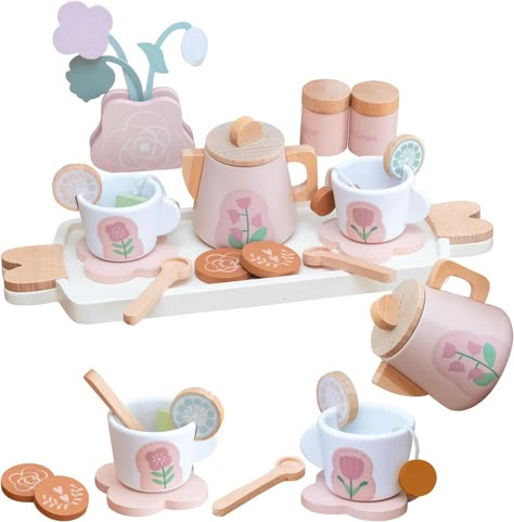 Tummy Time Sensory, Girls Play Kitchen, Toddler Tea Party, Play Tea Set, Adult Tea Party, Wooden Tea Set, Gift Closet, Kawaii Party, Tea Party Set