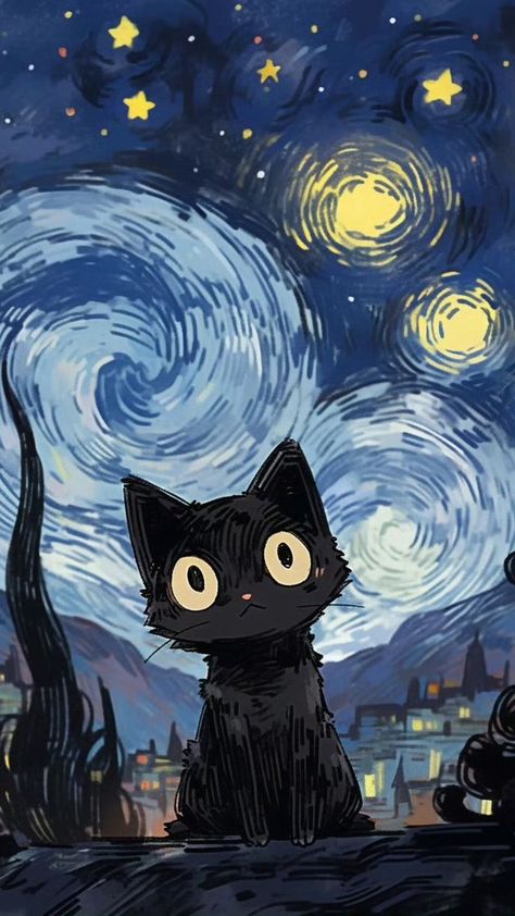 헬로키티 배경화면, Wallpaper Seni, Výtvarné Reference, Wallpaper Cantik, Art Mignon, Arte Van Gogh, Animale Rare, A Black Cat, Haiwan Peliharaan