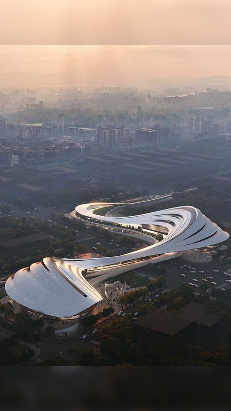 Design for the Jinghe New City Culture & Art Centre in Shaanxi province, China. Cultural Center Architecture, Art Museum Architecture, Zaha Hadid Architecture, Zaha Hadid Design, Theater Architecture, Urban Design Graphics, Tourist Center, Modern Architecture Design, Art Gallery Interior