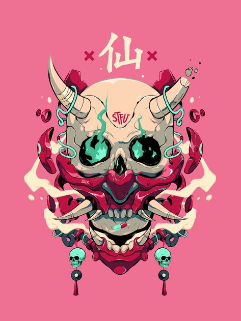 Oni on Behance Tattoo Designs Taurus, Taurus Zodiac Tattoo, Aquarius Symbol Tattoo, Best Anime Characters, 43 Tattoo, Iphone Minimal, The Best Anime, Oni Mask, Minimal Wallpaper