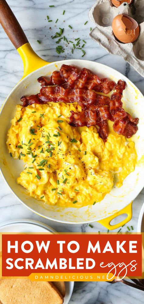 Time to learn how to make scrambled eggs step by step! This brunch recipe is foolproof. Thanks to this tutorial, you can have the perfect scrambled eggs that are fluffy and creamy. Never dry, never rubbery! Save this easy breakfast idea! The Best Scrambled Eggs, Perfect Scrambled Eggs, Best Scrambled Eggs, Scrambled Eggs Recipe, Egg Recipe, Breakfast Idea, Pinterest Recipes, Crispy Bacon, Easy Weeknight Meals