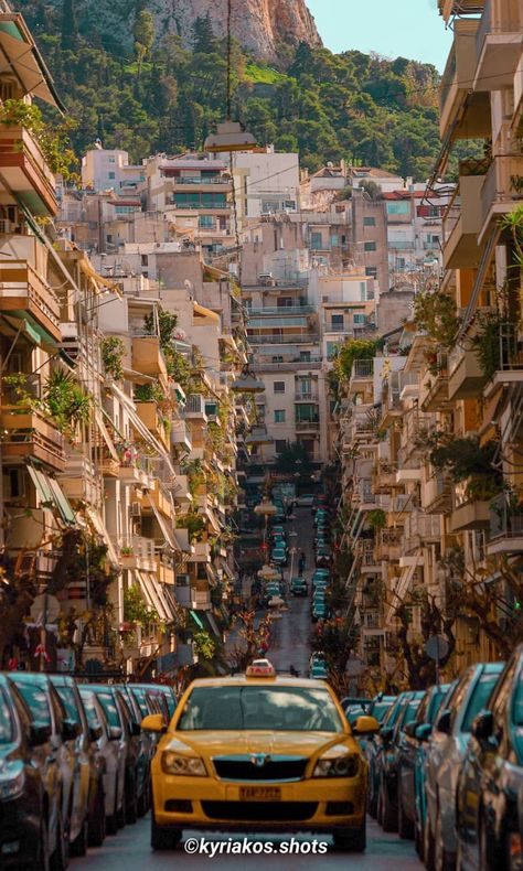 An Athenian taxi descending the Kallidromiou Street, Exarcheia,Athens, Greece Urban Street Photography, Victoria Paris, Greece Pictures, Semester Abroad, Greece Photography, Dream City, Urban Street, Athens Greece, Urban Photography