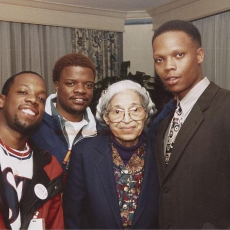 BBD w/ the late Rosa Parks. Bell Biv Devoe, Black Glamour, Vintage Black Glamour, Black Knowledge, Rosa Parks, Black Person, Inspiring People, Black Music, Black Image