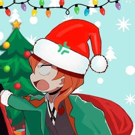 Chuuya Christmas Icon, Bungo Stray Dogs Christmas Pfp, Chuuya Christmas Pfp, Bsd Christmas Pfp, Dazai Christmas, Xmas Pfp, Chuuya Icon, New Year Anime, Best Friend Match