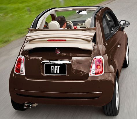 Brown Convertible Fiat -   yummm... chocolate car! Fiat Convertible, Brown Fiat 500, Fiat 500 Black, Chocolate Car, Fiat 500 Cabrio, Fiat 500 Lounge, Car Fiat 500, Fiat 500 4 Door, Old Fiat Cars