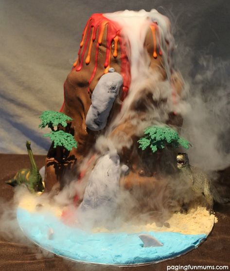 Volcano Party, Volcano Birthday, Dinosaur Volcano, Volcano Projects, Volcano Cake, Dino Cake, Dinosaur Birthday Cakes, Science Party, Dinosaur Cake