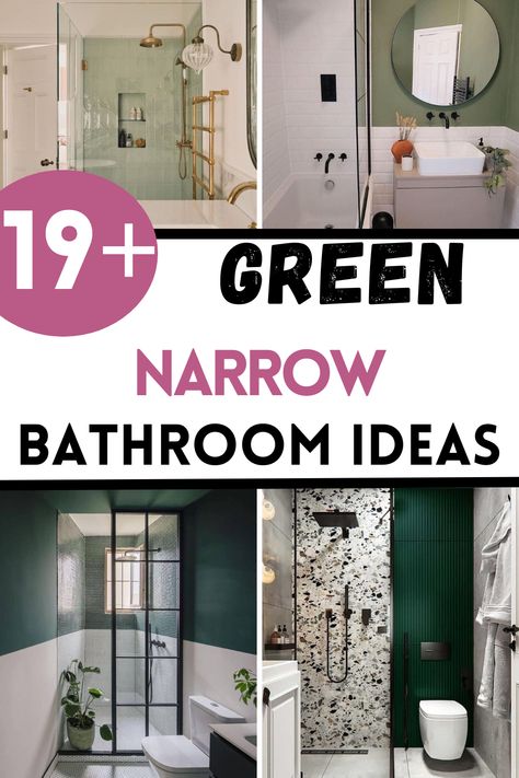 Discover ways to style a green narrow bathroom with these fresh, calming ideas! Perfect for tight spaces, green tones and clever storage ideass can make even the smallest bathrooms feel inviting and spacious. Long Bathroom Ideas Narrow, Small Ensuite Ideas Narrow, Green Shower Room, Small Narrow Bathroom Ideas, Small Narrow Bathroom Layout, Small Green Bathroom Ideas, Small Bathroom Green, Long Narrow Bathroom Ideas, Calming Bathroom Ideas