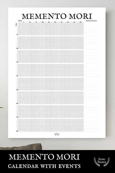 Memento Mori Calendar, Life Calendar, Calendar Poster, Weekly Calendar, Poster Printable, Memento Mori, Aspect Ratio, 80 Years, At A Glance