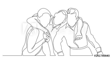 Stock Image: three friends hugging together - one line drawing Three People Hugging, Three Friends Hugging, Hug Pose, Stationery Box Set, Hugging Drawing, Hug Illustration, People Hugging, Friends Hugging, Friendship Tattoos