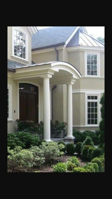 Door Portico, Arched Transom, Front Door Overhang, Front Porch Addition, Door Overhang, Portico Design, Entrance Arch, Curved Roof, Porch Addition