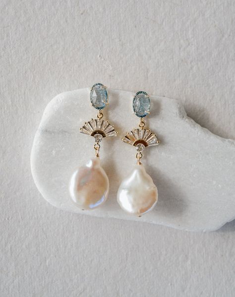 Something Blue Earrings Bridal Statement Earrings Wedding - Etsy UK Blue Bridal Jewelry, Jewelry Pearl Earrings, Blue Bridal Earrings, Statement Earrings Wedding, Bridal Statement Earrings, Something Blue Wedding, Jewel Wedding, Jeweled Earrings, Fan Earrings