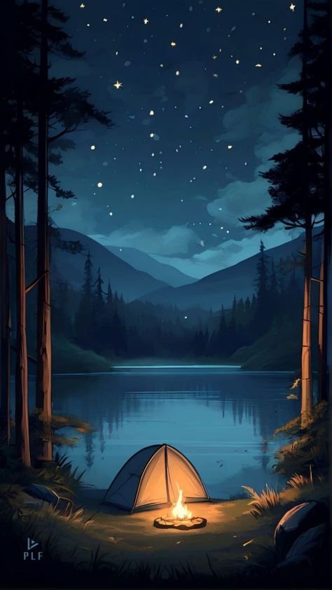 Night Landscape Illustration, Vegeta Wallpaper, Camping Images, Camping Photo, Night Illustration, Nature Iphone Wallpaper, Artistic Wallpaper, Screen Savers Wallpapers, Cute Tumblr Wallpaper