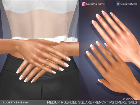 French Tips Ombre, Square French Tips, Cc Nails, Sims 4 Nails, Sims 4 Toddler Clothes, Sims 4 Couple Poses, The Sims 4 Custom Content, Faded Nails, Pelo Cafe