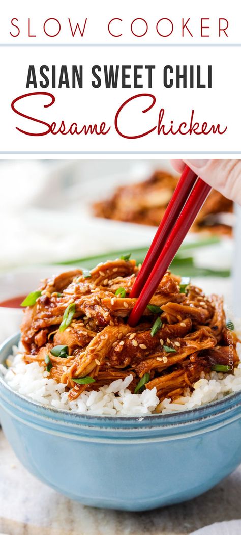 Crockpot Chinese, Sesame Chicken Crockpot, Chicken Sesame, Slow Cooker Asian, Sweet Chili Chicken, Sesame Chicken Recipe, Carlsbad Cravings, Chinese Chicken, Sesame Chicken