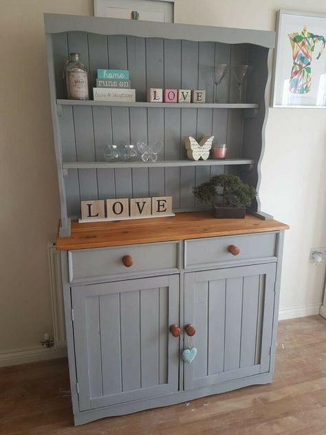 SALE!! DELIVERY AVAILABLE!! Shabby Chic Solid Pine Farmhouse Grey Welsh Dresser Conservatory Makeover, Dresser Farmhouse, Dresser Kitchen, Bookcase Makeover, Baby Cast, Farmhouse Grey, Dresser Ideas, Vintage Cupboard, Diy Dresser Makeover