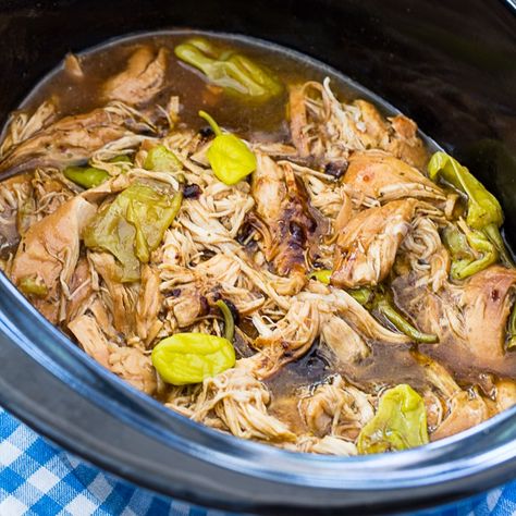 Crock Pot Mississippi Chicken has just 5 ingredients and plenty of spicy kick. I love to serve it on toasted buns with melted provolone cheese. Crock Pot Mississippi Chicken, Frozen Chicken Crockpot, Mississippi Chicken, Spicy Southern Kitchen, Small Town Woman, Au Jus Gravy, Southern Kitchen, Easy Slow Cooker Recipes, Provolone Cheese