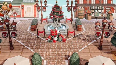 Acnh Christmas Neighborhood, Acnh Christmas Entrance Ideas, Christmas Acnh Island, Acnh Holiday Design, Acnh Main Street Ideas, Acnh Christmas Entrance, Acnh Circle Neighborhood, Acnh Christmas Ideas, Acnh Christmas Island