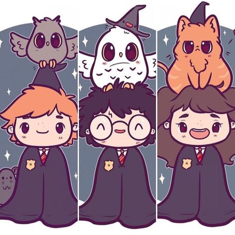 Ron Harry Hermione Harry Potter Cartoon Cute, Pictures Of Harry Potter, Pusheen Harry Potter, Naomi Lord, Hery Potter, Harry Potter Funny Pictures, Harry Potter 6, Harry Potter Cartoon, Glume Harry Potter