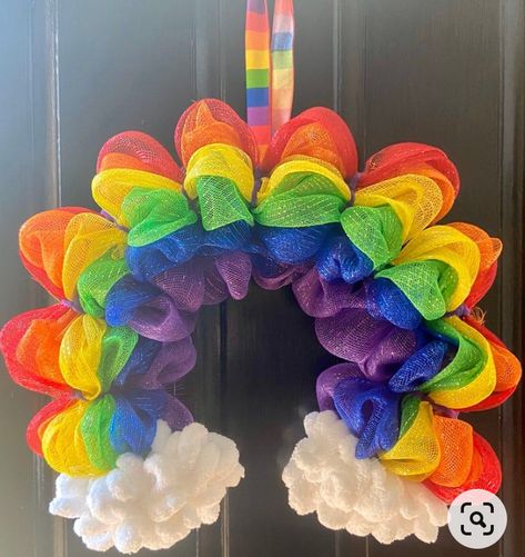 Another beautiful rainbow wreath found on Etsy. Rainbow Wreath Diy, Easter Wreaths Diy, Deco Mesh Crafts, Fall Mesh Wreaths, Deco Mesh Wreaths Tutorials, Rainbow Wreath, Deco Mesh Wreaths Diy, Mesh Wreath Tutorial, Easter Wreath Diy