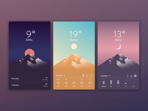 7 examples of playful weather app UIs Weather Mobile, Mountain Texture, Weather Widget, Module Design, Weather App, Gui Design, Pinterest App, Mobile Ui Design, 카드 디자인