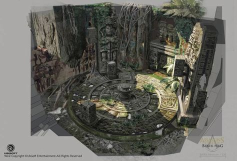 Mayan Mural Puzzle Assassins Creed Black Flag, Temple Ruins, Environment Props, Concept Art World, Temple Art, Landscape Concept, 다크 판타지, Fantasy City, Game Concept Art