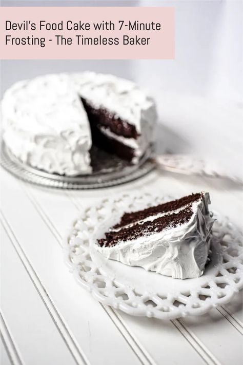 Devil's Food Cake is a rich and decadent classic chocolate layer cake that is paired with a perfectly fluffy, old-fashioned 7-Minute Frosting. Old Fashioned Chocolate Cake, 7 Minute Frosting, Unfrosted Cake, Devil's Food Cake, Devils Food Cake, Tasty Chocolate Cake, Chocolate Fudge Cake, Chocolate Layer Cake, Devils Food