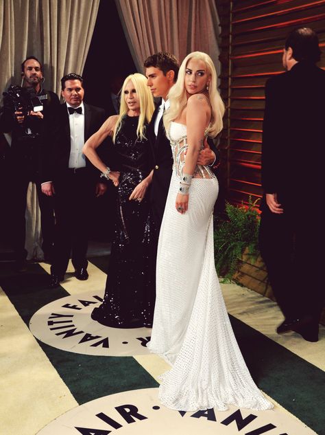 Lady Gaga, Nolan Funk, and Donatella Versace; the faces of Versace Nolan Funk, Donatella Versace, Lady Gaga, Sheath Wedding Dress, Funk, Mermaid Formal Dress, Lace Wedding, High Fashion, Versace