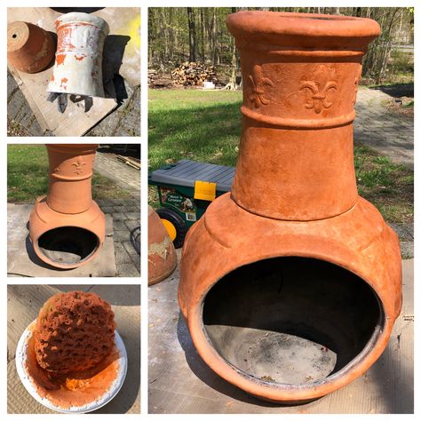 Clay Chiminea, Yard Project, Back Deck, Future Ideas, Dark Shades, Furniture Makeovers, Back Patio, Outdoor Rooms, Dry Clay