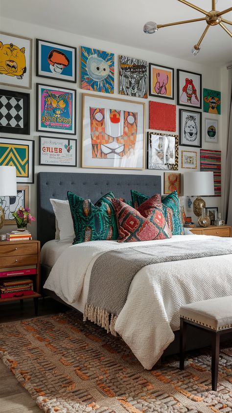 Makeover Bedroom 19 Ideas: Transforming Your Space Mix Match Nightstands, Eclectic Master Bedrooms Decor, Trending Bedroom Ideas, Quirky Bedroom Ideas, Pop Of Color Bedroom, Cozy Eclectic Bedroom, Top Bedroom Ideas, Mismatched Nightstands, Quirky Bedroom