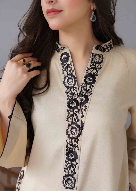 Cashewnut - Laam New Kurta Design, Turtle Neck Dresses, Kurta Patterns, Shirt Pant, Neck Designs For Suits, Kurti Embroidery Design, Long Kurti Designs, Kurta Neck Design, Salwar Kamiz