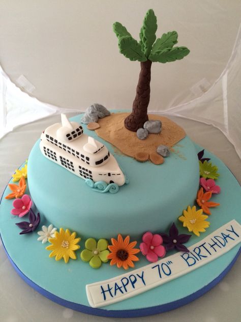 Cruise Cake, Cruise Theme Parties, Cruise Ship Party, Cruise Theme, Fake Cakes, Tropical Cruise, Dance Group, Happy 70 Birthday, Cruise Boat