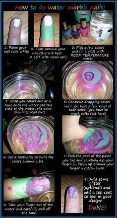 Simple step by step on how to do beautiful water marble nails. Nails Marble, Water Marble Nail Art, Nail Magic, Remove Acrylic Nails, Water Marble Nails, Remove Rust, Nail Courses, Water Marbling, Baby Blue Nails