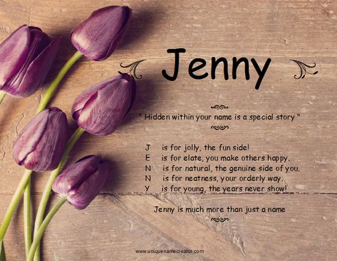 Jenny Username Ideas, Jennifer Name Meaning, Jennifer Name Art, Winifred Name Meaning, Jenna Name, Jenny Name Wallpaper, Jenny Name, J Names, Name Creator