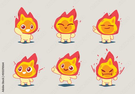 Fire Cartoon Character, Mascot Expression, Cute Mascot Design, Fire Character Design, Mascot Design Ideas, Mascot Design Character, Fire Cartoon, Fire Character, Cartoon Fire