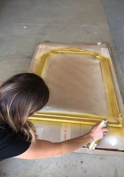 Mirror Makeover | Hometalk Gold Mirror Makeover, Painted Gold Mirror, Gold Painted Mirror Frame, Painted Ornate Mirror, How To Paint A Mirror Frame Gold, Gold Spray Paint Mirror, Mirror Spray Paint On Wood, Spray Paint Mirror Frame Gold, Gold Patina Mirror