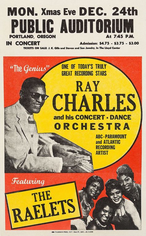 Ray Charles Poster, Vintage Concert Posters, Music Concert Posters, Jazz Poster, Rock T Shirts, Ray Charles, Poster Pictures, Concert Tickets, Music Concert