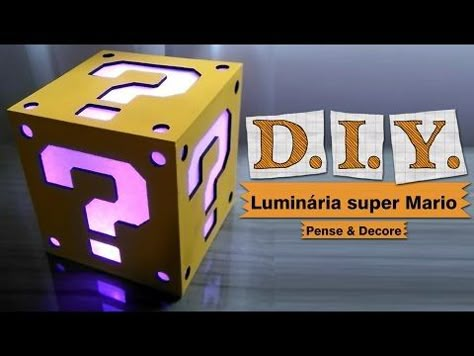 DIY - Luminária Super Mario block question - YouTube Mario Block, Super Mario Room, Mario Crafts, Mario Room, Diy Geek, Geek Diy, Super Mario Games, Diy Lampe, Video Game Rooms