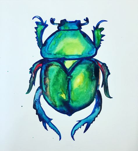 Beetle Drawings, Watercolor Beetle, Beetle Sketch, Beetle Watercolor, Beetle Painting, Beetle Drawing, Watercolor Pencil Art, Beetle Art, Textiles Sketchbook