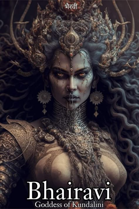 Indian Mythology Characters, Bhairavi Goddesses, Dark Goddess Art, Hindu Goddess Art, Goddess Of Creation, Goddess Of Destruction, Indian Mythology, Vedic Art, Goddess Artwork