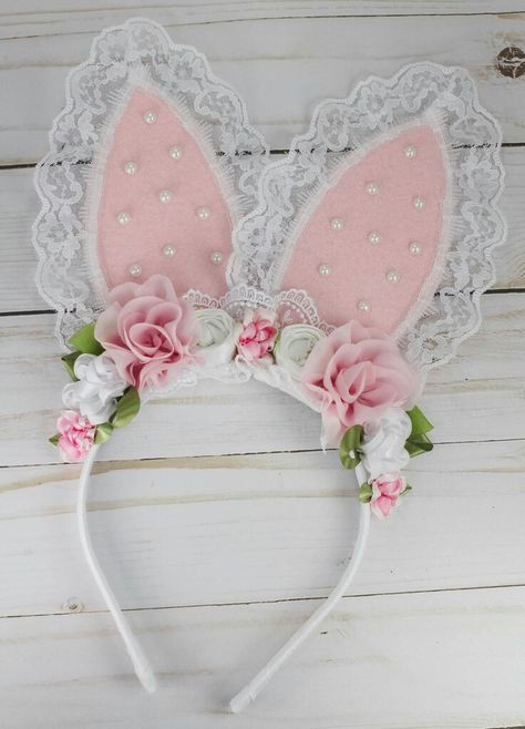 Easter Headbands Diy, Diy Bunny Ears, Easter Bunny Ears Headband, Headband With Flowers, Bunny Headband, Easter Headbands, Bunny Ears Headband, Bunny Party, Easter Hats