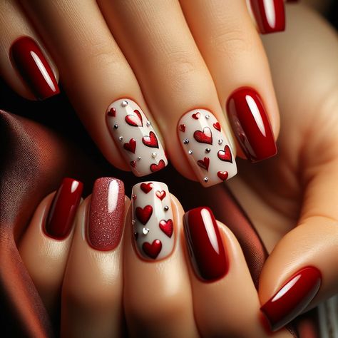 Disney Valentines Nails, Nail Coat, Graduation Nails, Valentine Nail Art, Romantic Nails, Disney Valentines, Valentine Nails, Heart Nail Art, Long Nail Designs